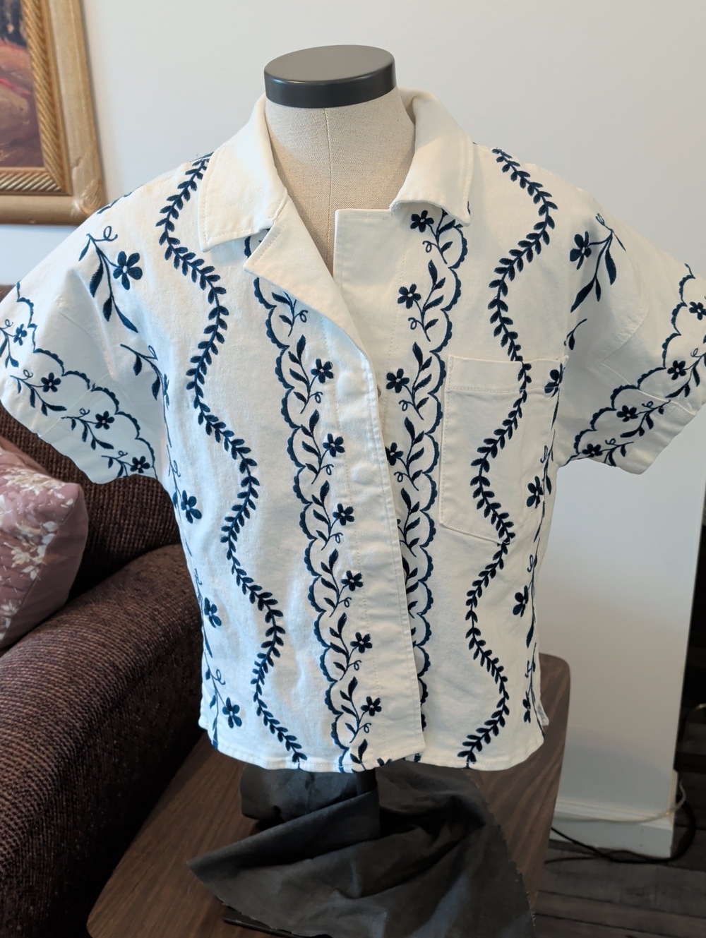 DRIFTWOOD White Shirt with Navy Embroidery